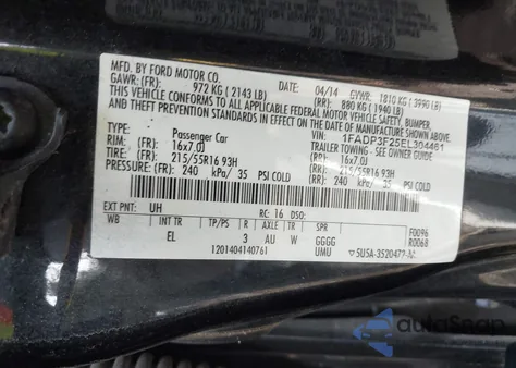 2014 Ford Focus Se z USA, uszkodzony, nr VIN 1FADP3F25EL304461